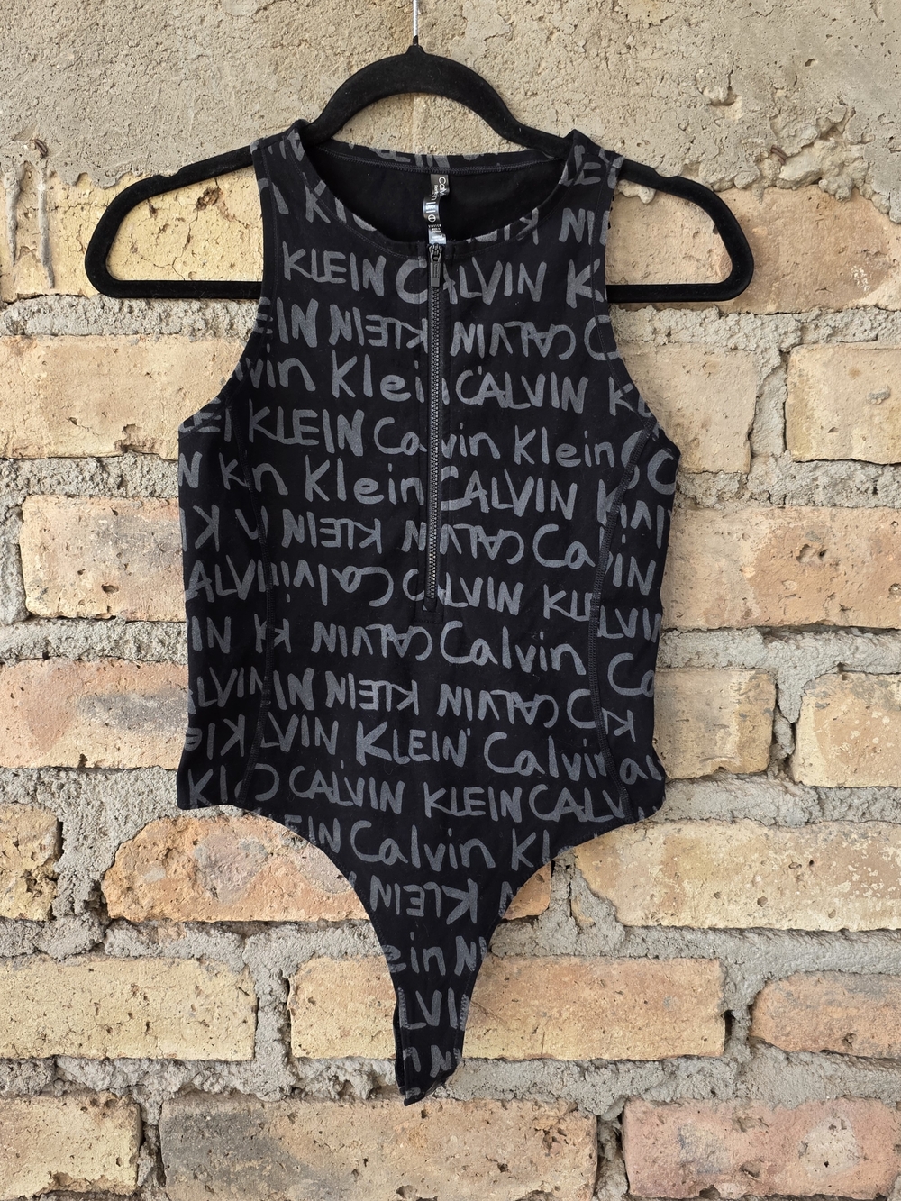 Calvin Klein Performance Logo Print Zip Front Bodysuit - Small